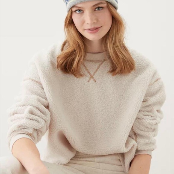 Cream Sherpa Crew Neck Sweater-New Without Tags - Picture 1 of 3